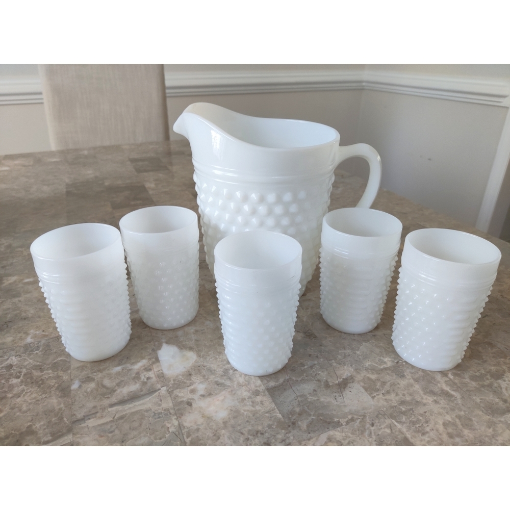 Hobnail Milk Glass Set